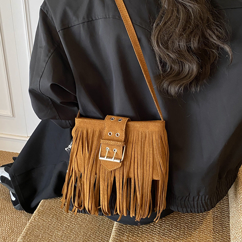 Wholesale Retro tassel suede small square bag shoulder crossbody bag